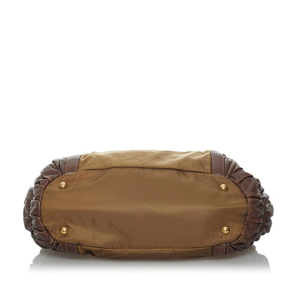 プラダ ギャザー ハンドバッグ ショルダーバッグ 2WAY BN1791 カーキ ブラウン ナイロン レザー  PRADA 【中古】