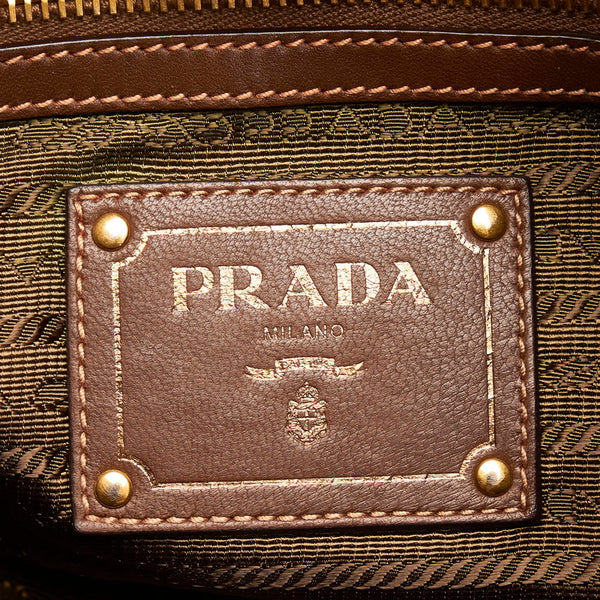 プラダ ギャザー ハンドバッグ ショルダーバッグ 2WAY BN1791 カーキ ブラウン ナイロン レザー  PRADA 【中古】