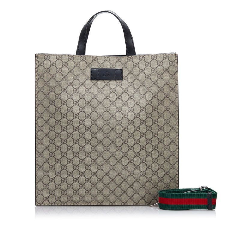 グッチ GGスプリーム トートバッグ ショルダーバッグ ２WAY 456217 ベージュ ブラウン PVC レザー レディース GUCCI 【中古】