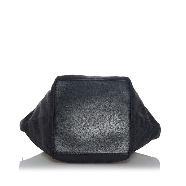 グッチ GGキャンバス シェリーライン ハンドバッグ トートバッグ 131228 ブラック キャンバス レザー レディース GUCCI 【中古】