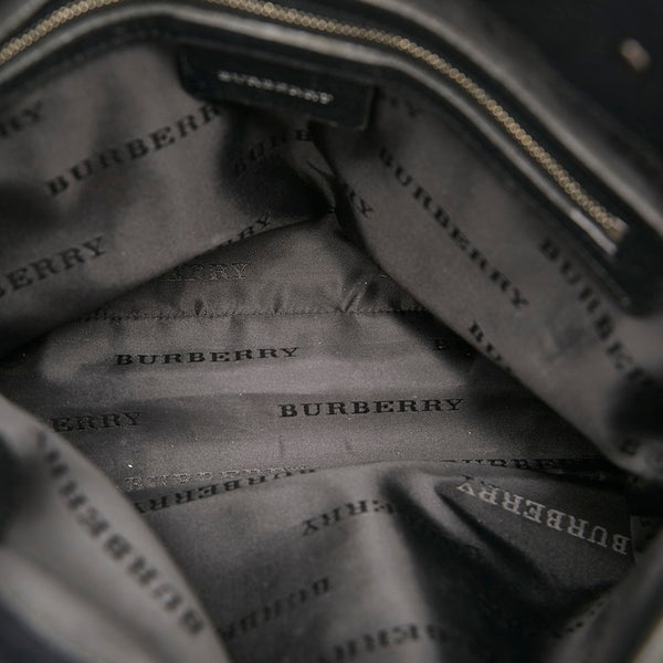 バーバリー ノバチェック ハンドバッグ ベージュ ブラック キャンバス レザー レディース BURBERRY 【中古】