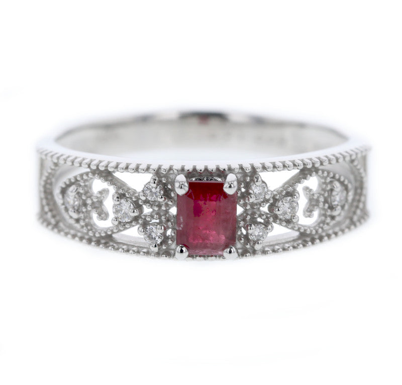 Pt950 プラチナ レッドべリル0.21ct ダイヤ0.06ct リング 指輪 レディース 11号 中古
