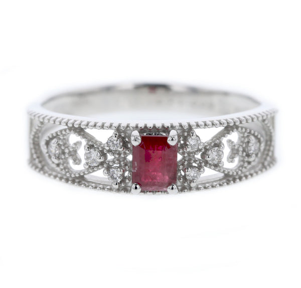 Pt950 プラチナ レッドべリル0.21ct ダイヤ0.06ct リング 指輪 レディース 11号 中古
