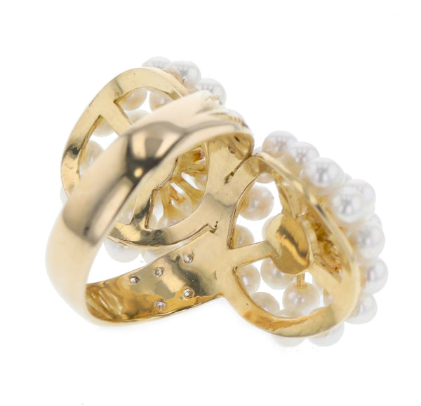 K18イエローゴールド アコヤパール2.5～3mm ダイヤ0.10ct リング 指輪  11号 中古