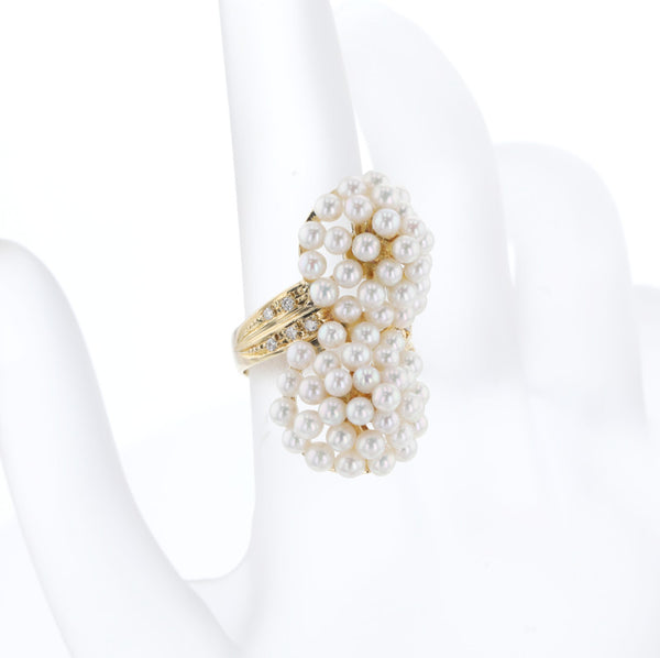 K18イエローゴールド アコヤパール2.5～3mm ダイヤ0.10ct リング 指輪  11号 中古