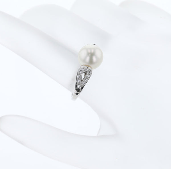 Pt900 プラチナ アコヤパール9.5mm ダイヤ リング 指輪 レディース 13号 【中古】
