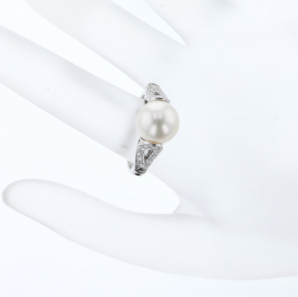 Pt900 プラチナ アコヤパール9.5mm ダイヤ リング 指輪 レディース 13号 【中古】