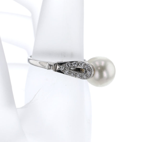Pt900 プラチナ アコヤパール9.5mm ダイヤ リング 指輪 レディース 13号 【中古】