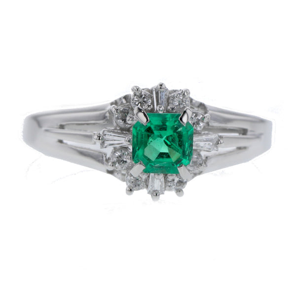 Pt900プラチナ エメラルド0.29ct ダイヤ0.16ct リング 指輪  12.5号 中古