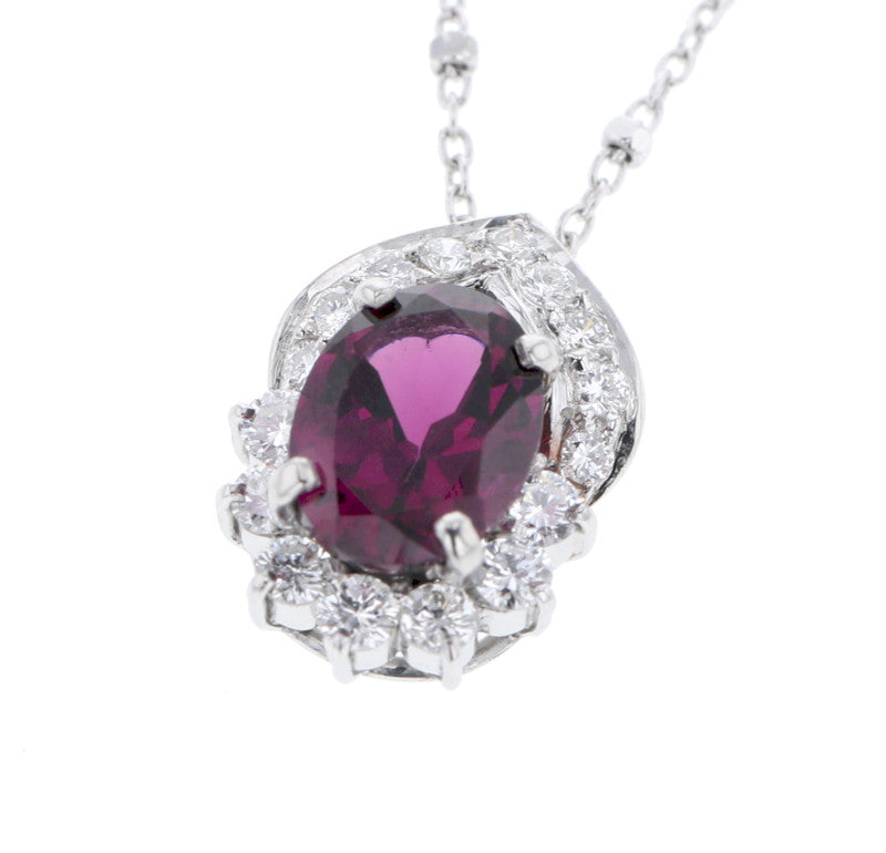 Pt900プラチナ ロードライトガーネット1.54ct ダイヤ0.31ct ネックレス  中古