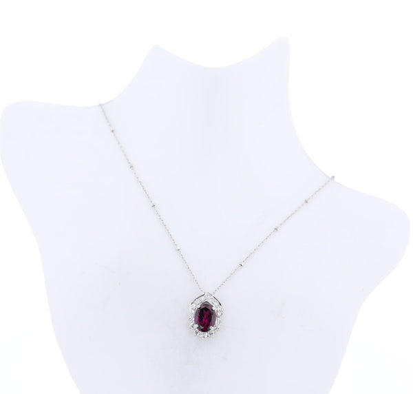 Pt900プラチナ ロードライトガーネット1.54ct ダイヤ0.31ct ネックレス  中古