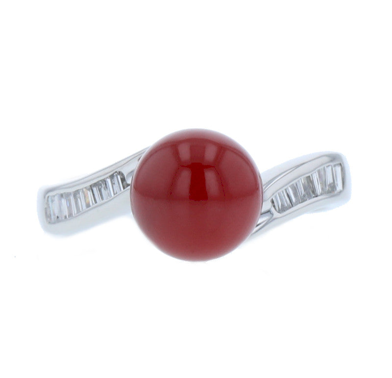 Pt900 プラチナ 赤珊瑚8mm ダイヤ0.22ct リング 指輪 レディース 9号 中古