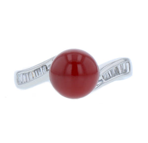 Pt900 プラチナ 赤珊瑚8mm ダイヤ0.22ct リング 指輪 レディース 9号 中古