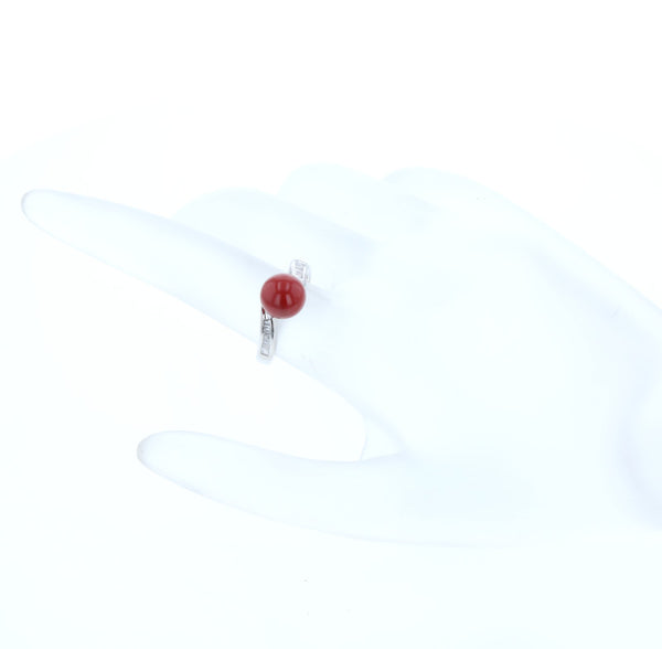 Pt900 プラチナ 赤珊瑚8mm ダイヤ0.22ct リング 指輪 レディース 9号 中古
