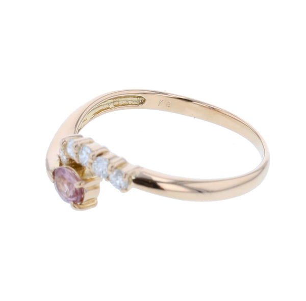 K18YG イエローゴールド ピンクトパーズ0.21ct ダイヤ0.14ct リング 指輪 レディース 11号 中古
