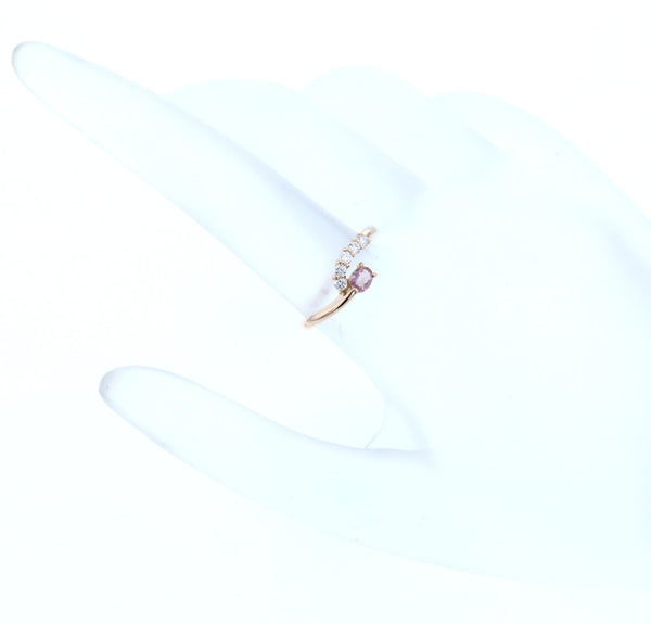 K18YG イエローゴールド ピンクトパーズ0.21ct ダイヤ0.14ct リング 指輪 レディース 11号 中古