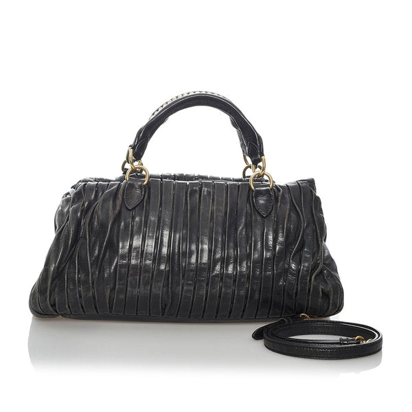 ミュウミュウ スタッズ ハンドバッグ ショルダーバッグ 2WAY ブラック レザー レディース MIUMIU 【中古】