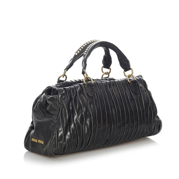 ミュウミュウ スタッズ ハンドバッグ ショルダーバッグ 2WAY ブラック レザー レディース MIUMIU 【中古】