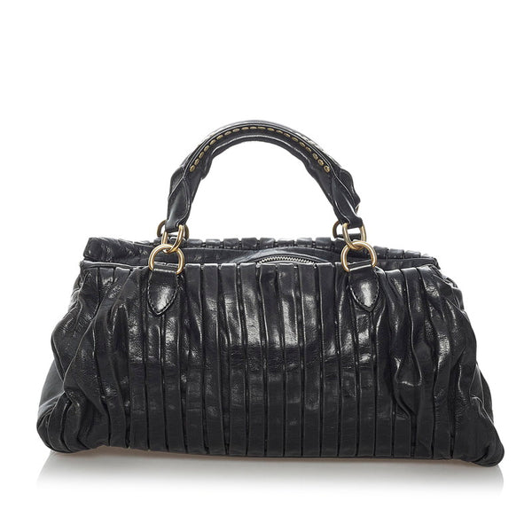 ミュウミュウ スタッズ ハンドバッグ ショルダーバッグ 2WAY ブラック レザー レディース MIUMIU 【中古】