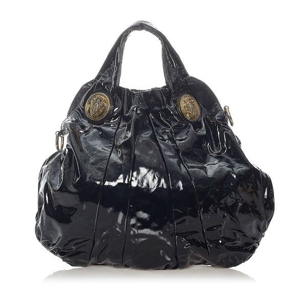 グッチ ヒステリア ハンドバッグ ショルダーバッグ 2WAY 197016 ブラック エナメル レザー レディース GUCCI 【中古】