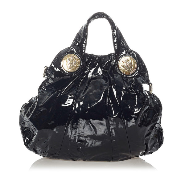 グッチ ヒステリア ハンドバッグ ショルダーバッグ 2WAY 197016 ブラック エナメル レザー レディース GUCCI 【中古】