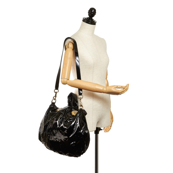 グッチ ヒステリア ハンドバッグ ショルダーバッグ 2WAY 197016 ブラック エナメル レザー レディース GUCCI 【中古】