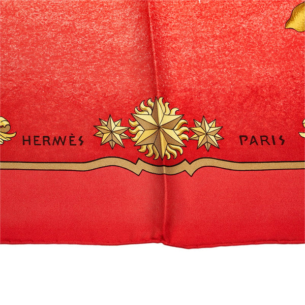 エルメス カレ90 COSMOS 宇宙観 スカーフ レッド シルク レディース HERMES 【中古】