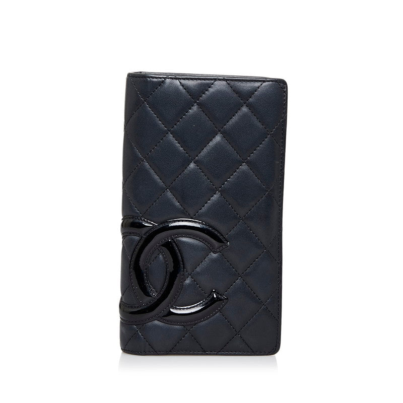 シャネル マトラッセ カンボンライン 長財布 ブラック カーフ エナメル レディース CHANEL 【中古】