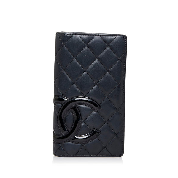 シャネル マトラッセ カンボンライン 長財布 ブラック カーフ エナメル レディース CHANEL 【中古】