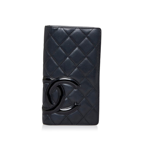 シャネル マトラッセ カンボンライン 長財布 ブラック カーフ エナメル レディース CHANEL 【中古】