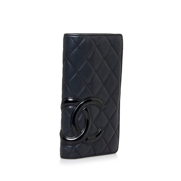 シャネル マトラッセ カンボンライン 長財布 ブラック カーフ エナメル レディース CHANEL 【中古】