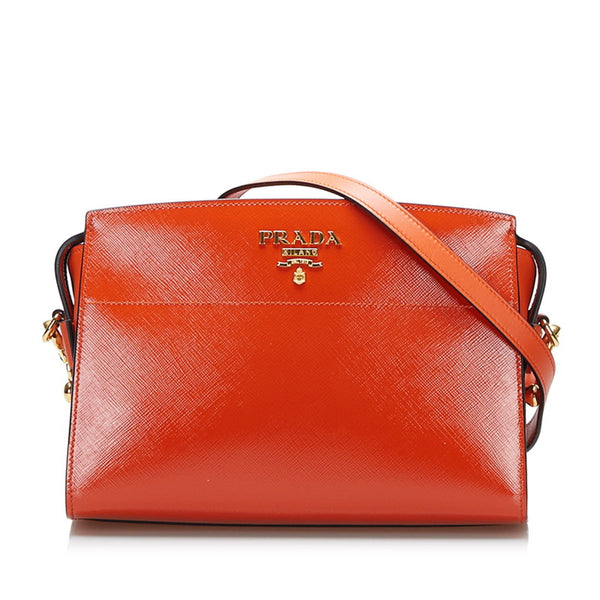 プラダ サフィアーノ ロゴ 斜め掛け ショルダーバッグ 1BH104 オレンジ パテントレザー レディース PRADA 【中古】