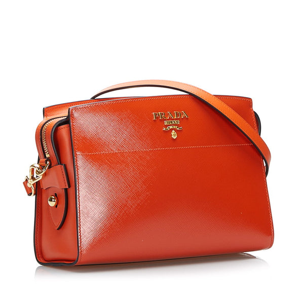 プラダ サフィアーノ ロゴ 斜め掛け ショルダーバッグ 1BH104 オレンジ パテントレザー レディース PRADA 【中古】