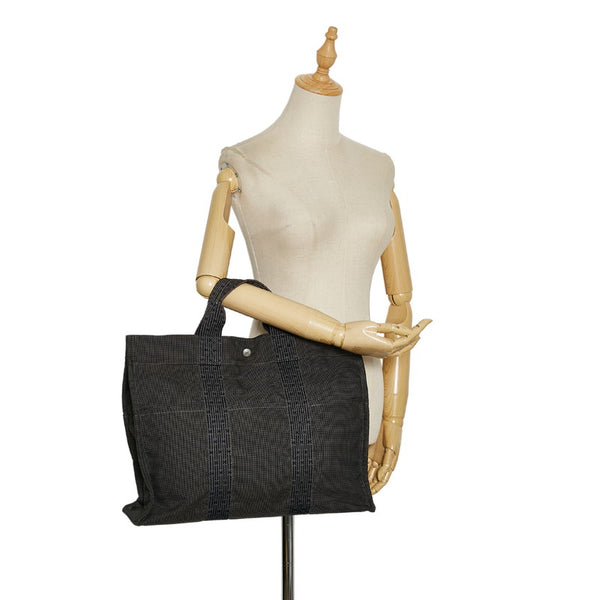 エルメス エールライン フールトゥMM トートバッグ ハンドバッグ グレー ブラック キャンバス レディース HERMES 【中古】