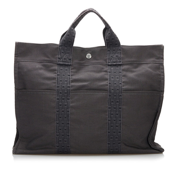 エルメス エールライン フールトゥMM トートバッグ ハンドバッグ グレー ブラック キャンバス レディース HERMES 【中古】