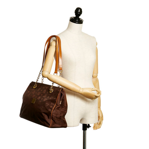 エム シー エム ヴィセトス チェーン トートバッグ ブラウン ナイロン レザー レディース MCM 【中古】
