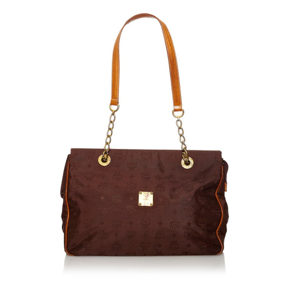 エム シー エム ヴィセトス チェーン トートバッグ ブラウン ナイロン レザー レディース MCM 【中古】
