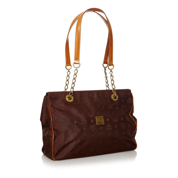 エム シー エム ヴィセトス チェーン トートバッグ ブラウン ナイロン レザー レディース MCM 【中古】