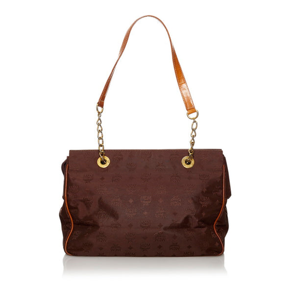 エム シー エム ヴィセトス チェーン トートバッグ ブラウン ナイロン レザー レディース MCM 【中古】