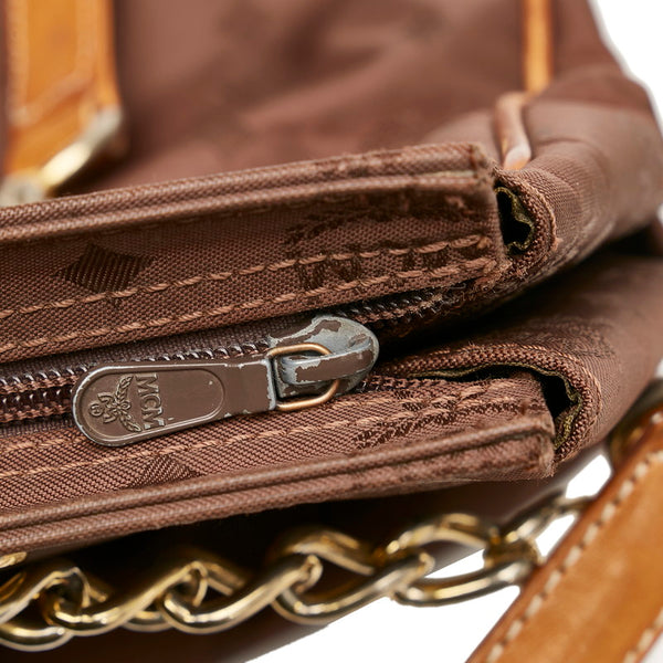 エム シー エム ヴィセトス チェーン トートバッグ ブラウン ナイロン レザー レディース MCM 【中古】