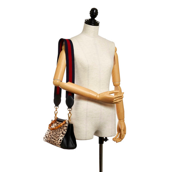 グッチ バンブー ニムフェア 470271  ベージュ ブラウン ハラコ レザー ハンドバッグ ショルダーバッグ 2WAY レディース GUCCI 【中古】