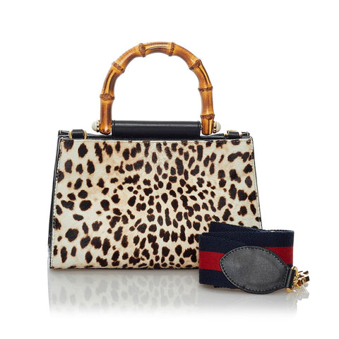 グッチ バンブー ニムフェア 470271  ベージュ ブラウン ハラコ レザー ハンドバッグ ショルダーバッグ 2WAY レディース GUCCI 【中古】