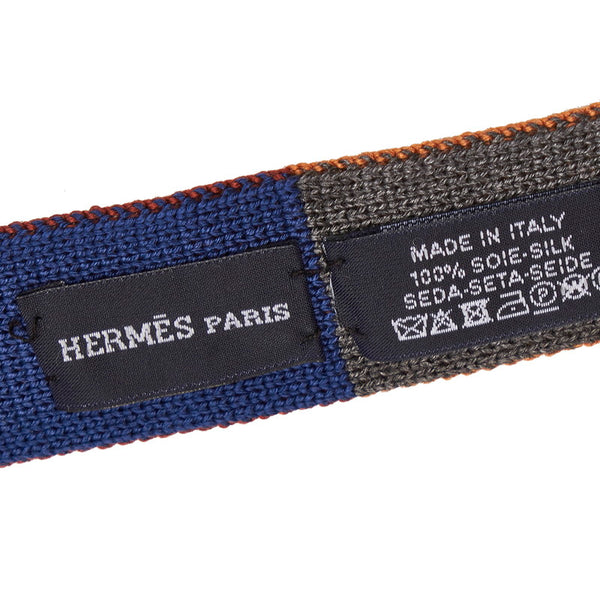 エルメス ブラウン ブルー グレー シルク ネクタイ メンズ HERMES 【中古】
