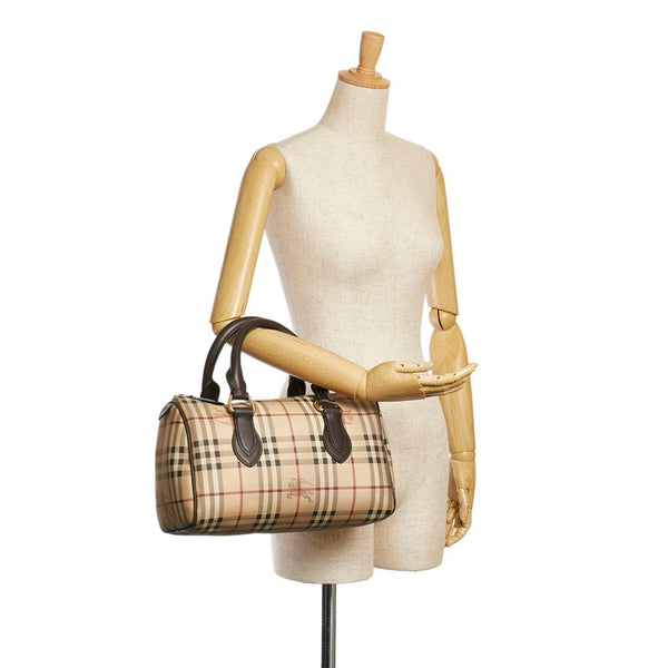 バーバリー ノバチェック シャドーホース ハンドバッグ ミニボストン ベージュ PVC レザー レディース BURBERRY 【中古】