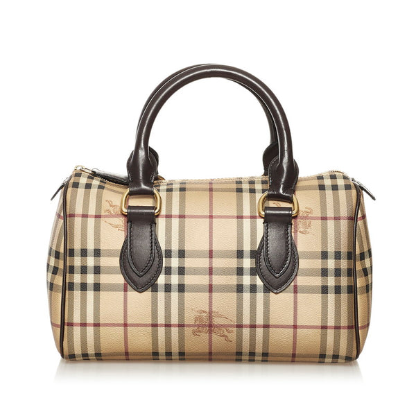 バーバリー ノバチェック シャドーホース ハンドバッグ ミニボストン ベージュ PVC レザー レディース BURBERRY 【中古】