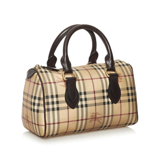 バーバリー ノバチェック シャドーホース ハンドバッグ ミニボストン ベージュ PVC レザー レディース BURBERRY 【中古】