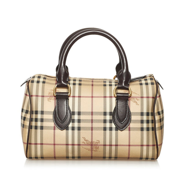 バーバリー ノバチェック シャドーホース ハンドバッグ ミニボストン ベージュ PVC レザー レディース BURBERRY 【中古】