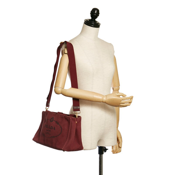 プラダ カナパ ミニ ハンドバッグ ショルダーバッグ 2WAY B2439G ワインレッド キャンバス レディース PRADA 【中古】