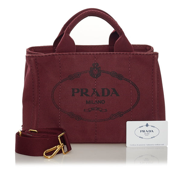 プラダ カナパ ミニ ハンドバッグ ショルダーバッグ 2WAY B2439G ワインレッド キャンバス レディース PRADA 【中古】