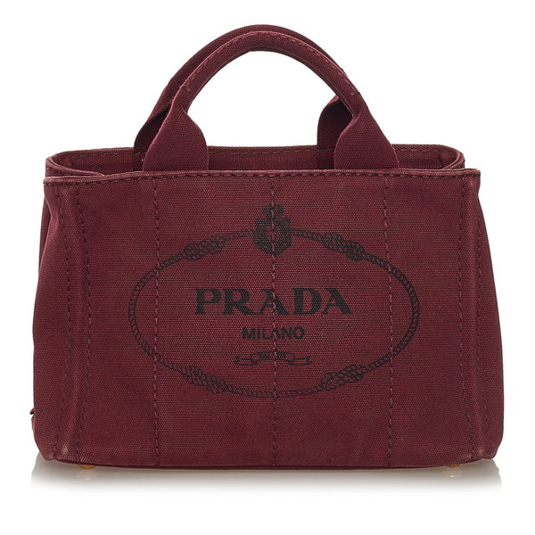 プラダ カナパ ミニ ハンドバッグ ショルダーバッグ 2WAY B2439G ワインレッド キャンバス レディース PRADA 【中古】